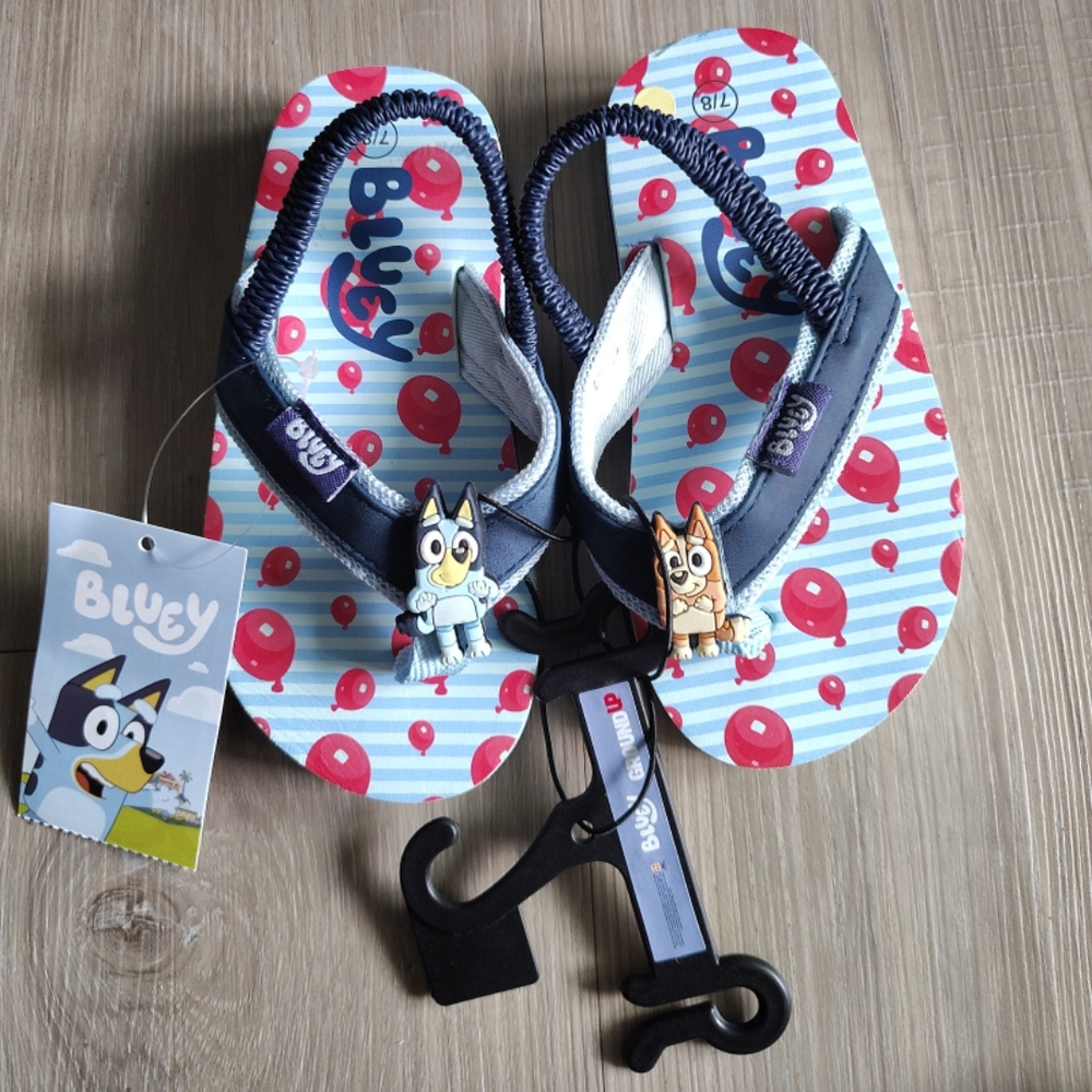 Kids Bluey Flip Flops - Blue and Red Size 7-8